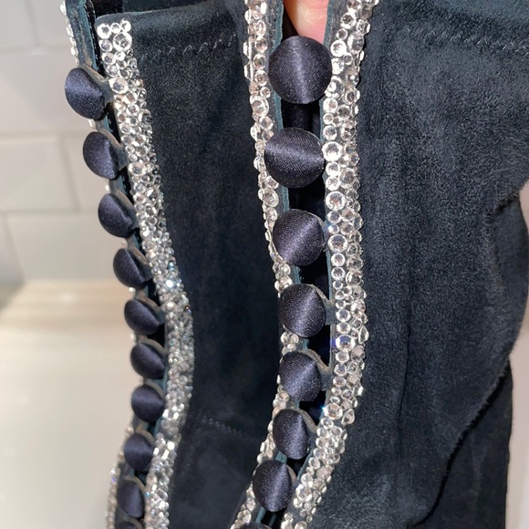 Sergio Rossi Black Suede Crystal Boots Size 37 - Picture 3 of 16